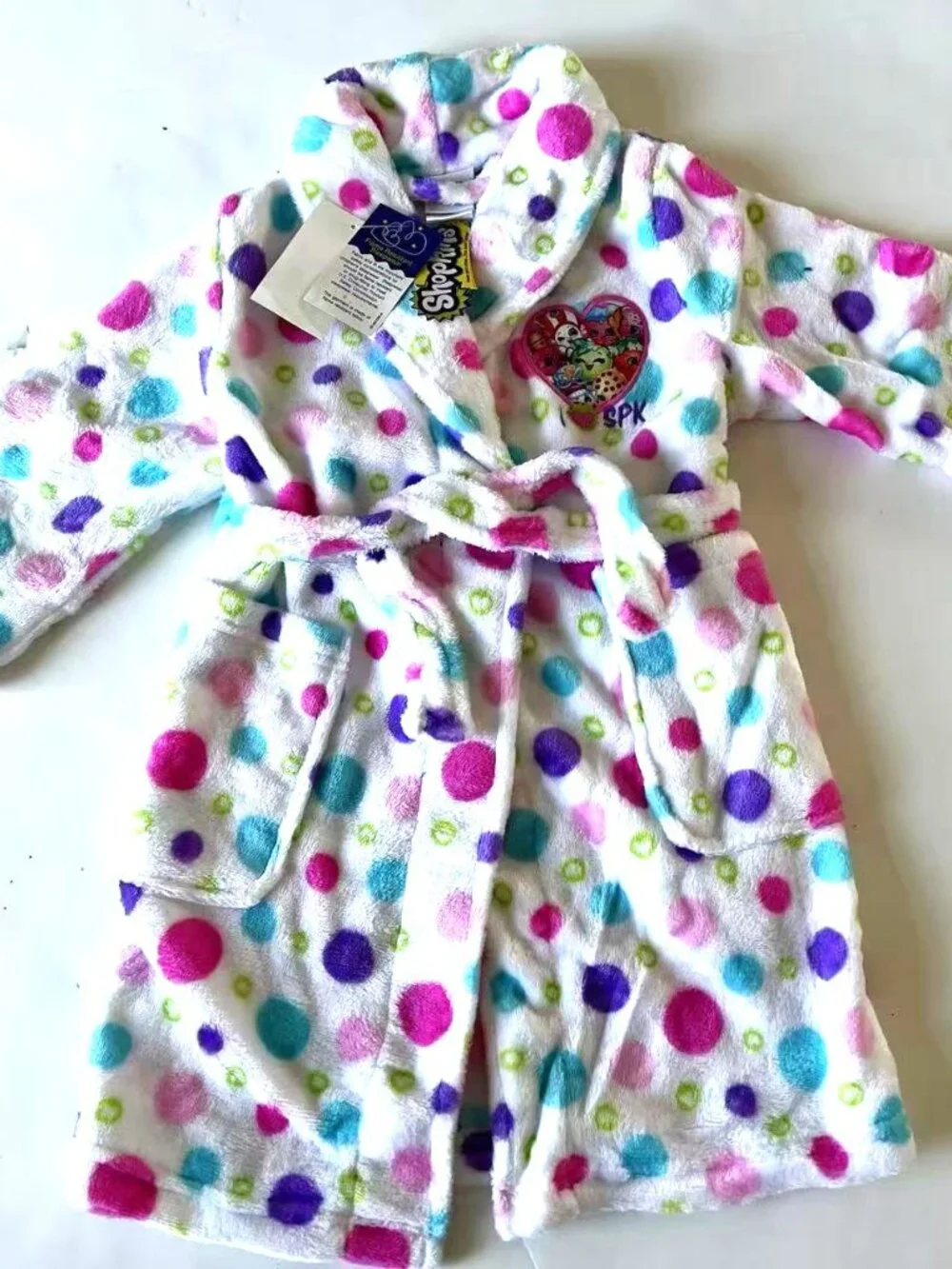 NWT Shopkins Polka Dots Fleece Bath Robe Girls Size XS Size 4